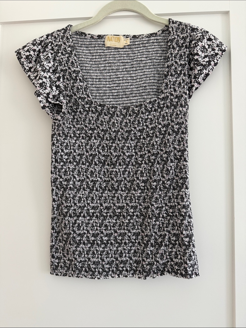 Nation LTD Black & White Smocked Square Neck Tee